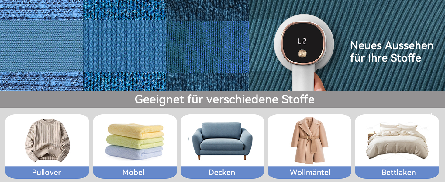 Електричний видалення ворсу з LED-дисплеєм - 6 лез з нержавіючої сталі, 3 швидкості, USB-зарядка. Підходить для одягу, пледів, диванів та постільної білизни (білий)