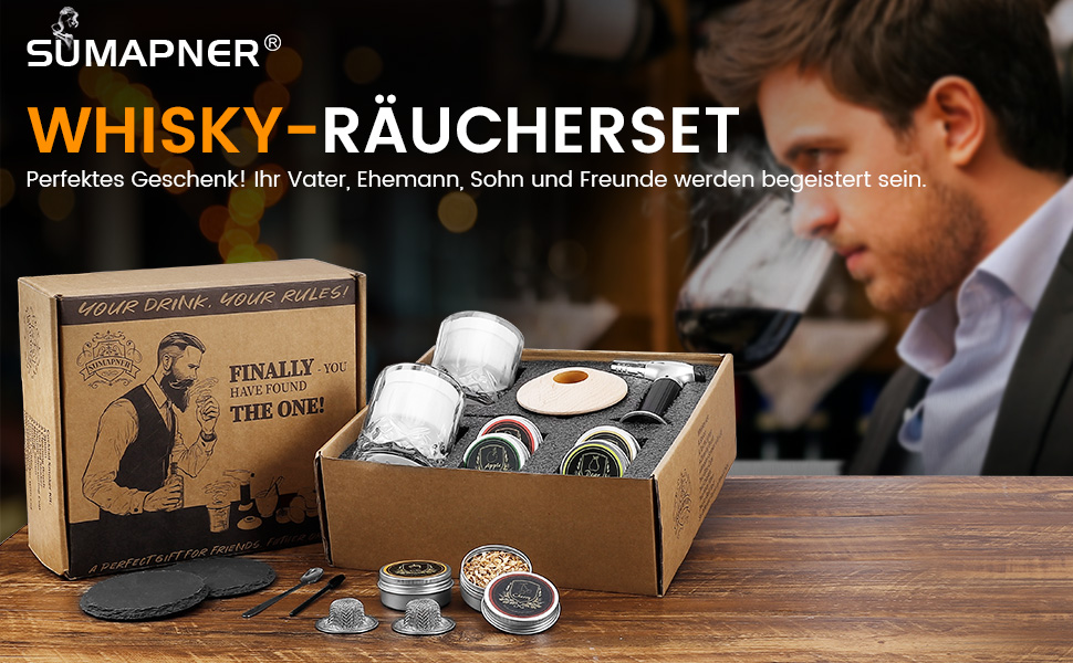 Набір для копчення коктейлів віскі з пальником, 6 смаків дерев'яної стружки, 2 склянки, 2 форми для кубиків льоду, набір для приготування бурбон Old Fashioned, подарунок для чоловіків, батьків, коханих (без пальника Butan)