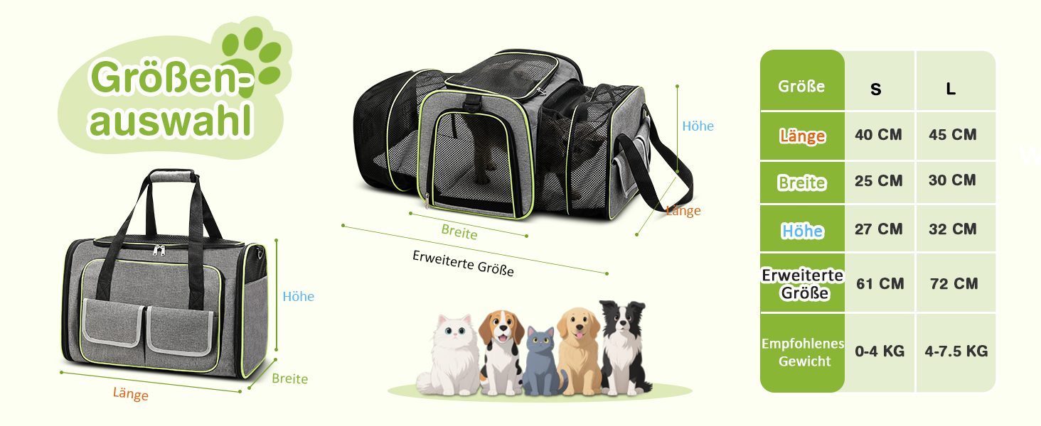 Розширювана переноска для котів та собак ALLSOPETS. Складана переноска для домашніх тварин, сумка-переноска для подорожей, походів, кемпінгу (Сірий, S)