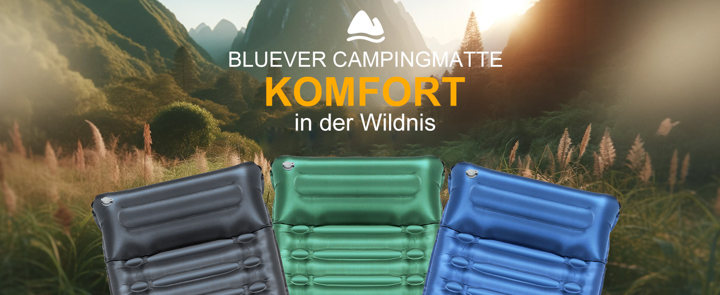 Bluever Self-Inflating Camping Mat with Foot Pump, 14cm Thick Sleeping Pad - Outdoor, Hiking, Travel Mat with Pillow