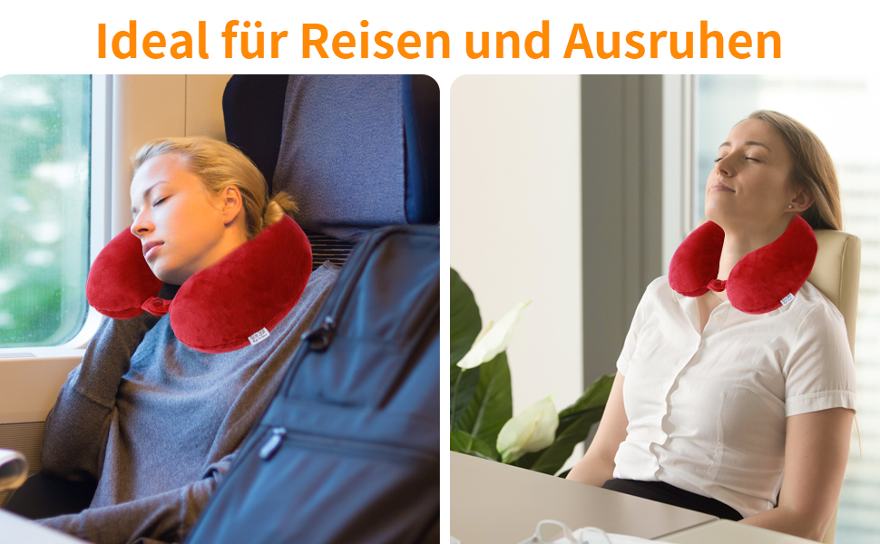 Подушка для шиї, 100% Memory Foam, U-подібна, легка, портативна, для подорожей (червона)