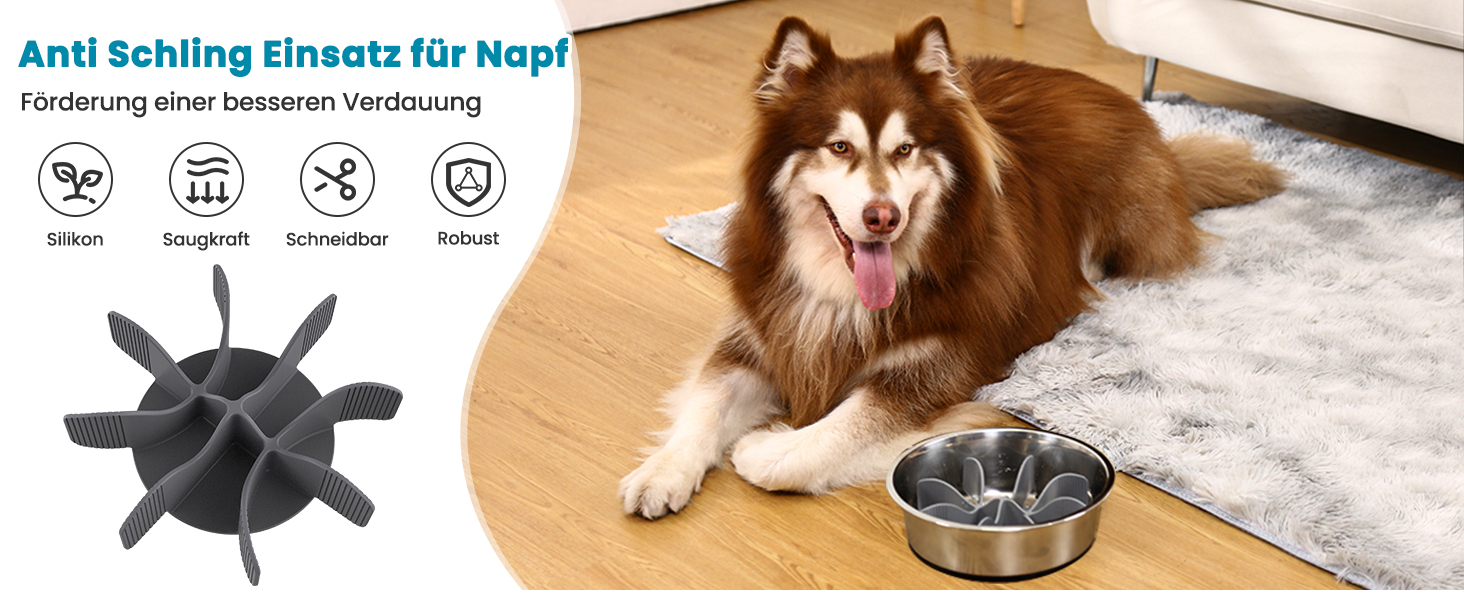 PETTOM 2 шт. миски для собак з нержавіючої сталі з антизалипанням, 2-в-1 миски для собак, годівниця для собак 1560 мл з неслизьким силіконовим дном, миска від заковтування для великих та середніх собак Ø21 см - 2 миски та 1 вставка