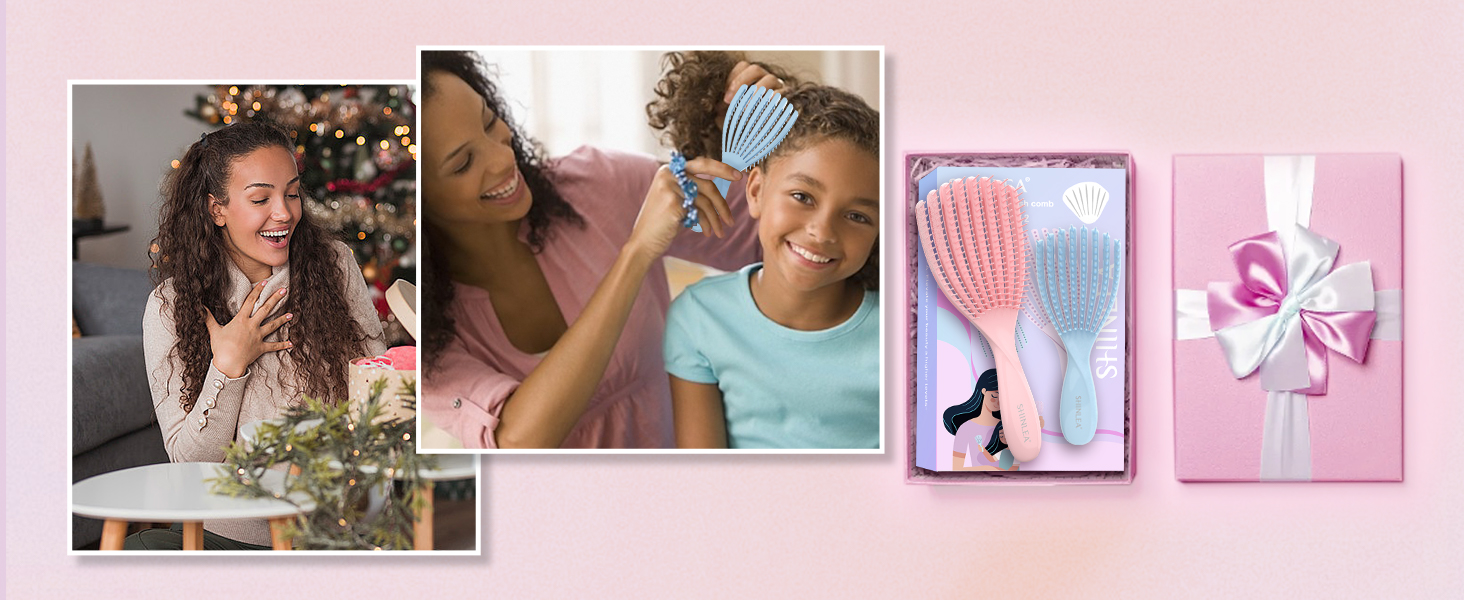 Щітка для кучерявого волосся: розплутування, розгладження, для мокрого та сухого волосся, зменшення пошкоджень, для жінок, чоловіків, дітей (Рожевий/Блакитний)