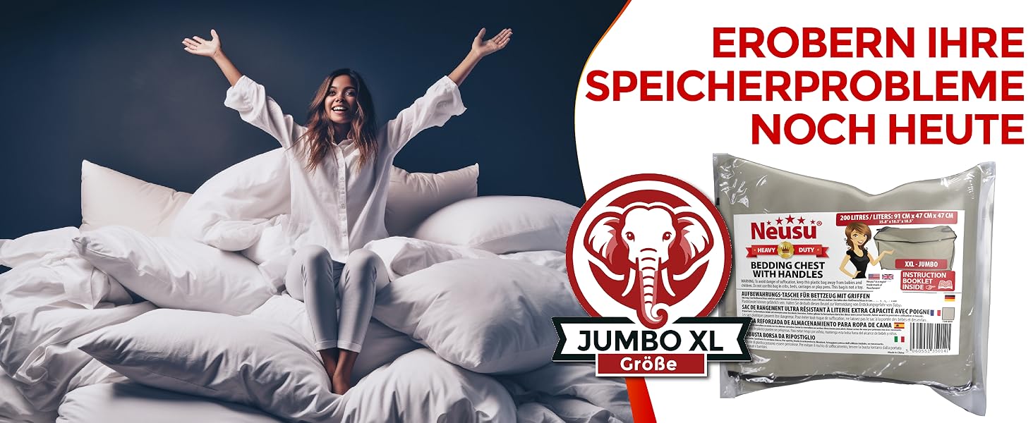 Neusu XXL сумка для зберігання 200 л, 91x47x47 см, міцна 600D, для постільної білизни, одягу, подорожей, до 50 кг, захист від бруду і плісняви, бежева