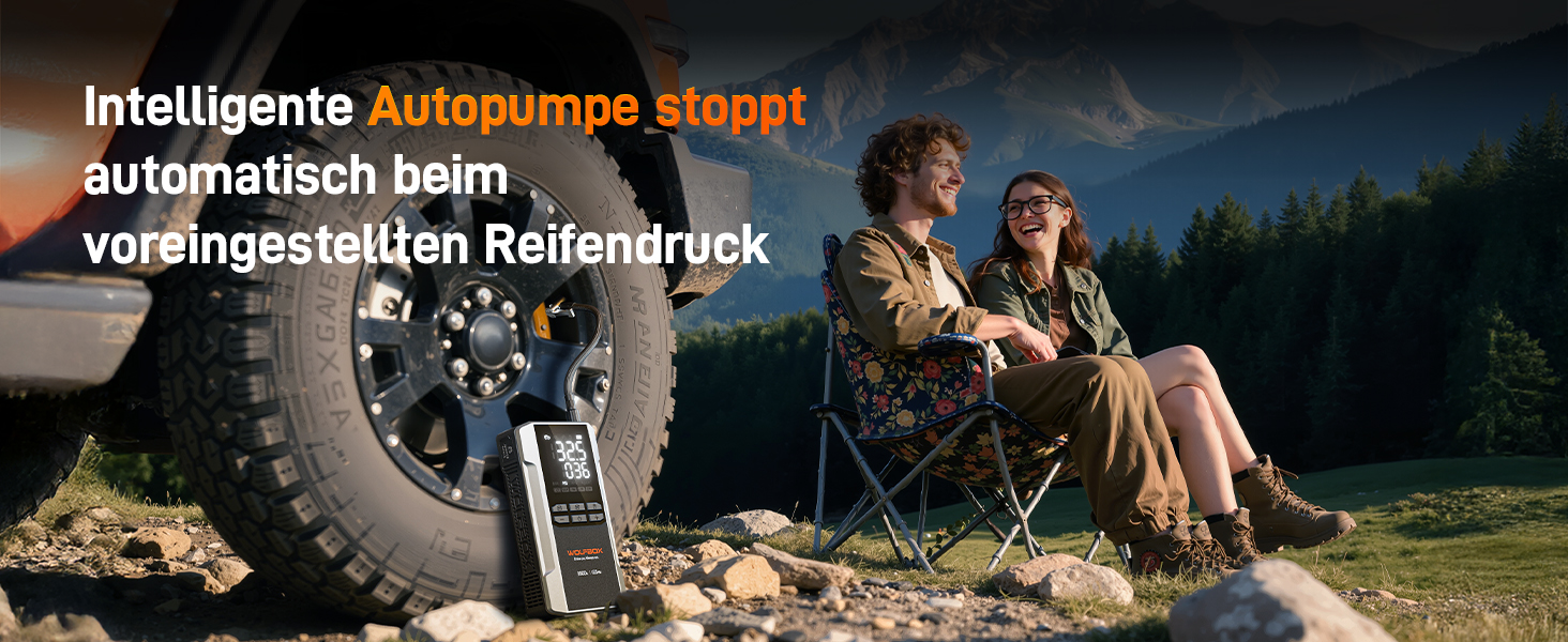 WOLFBOX 4000A Пускозарядний пристрій з компресором 160PSI, 12V, 65W, 88.8Wh, для бензинових/дизельних двигунів 10L, LED-ліхтар, кабелі, 4000A