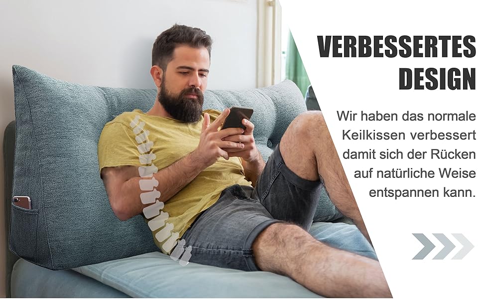 Підголовник для спини Johnear: трикутна подушка для ліжка, дивана, читання (сірий, 45x20x35 см)