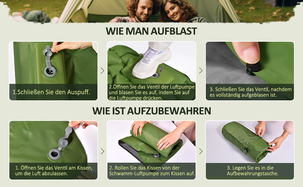 Self-Inflating Camping Mat with Integrated Support Belt - Durable & Moisture-Resistant Travel Pad for Camping, Indoor/Outdoor Use, Hiking (196x130x9cm)