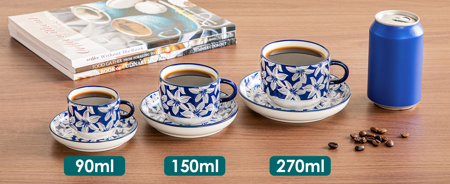 Набір чашок для еспресо Vancasso SELENE з блюдцем та підставкою, 4 шт, 90 мл, блакитно-білий, кераміка