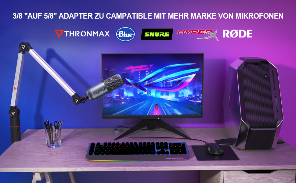 Підставка для мікрофона THRONMAX S5, гальген-тип, регульована, поворотна на 360°, срібна