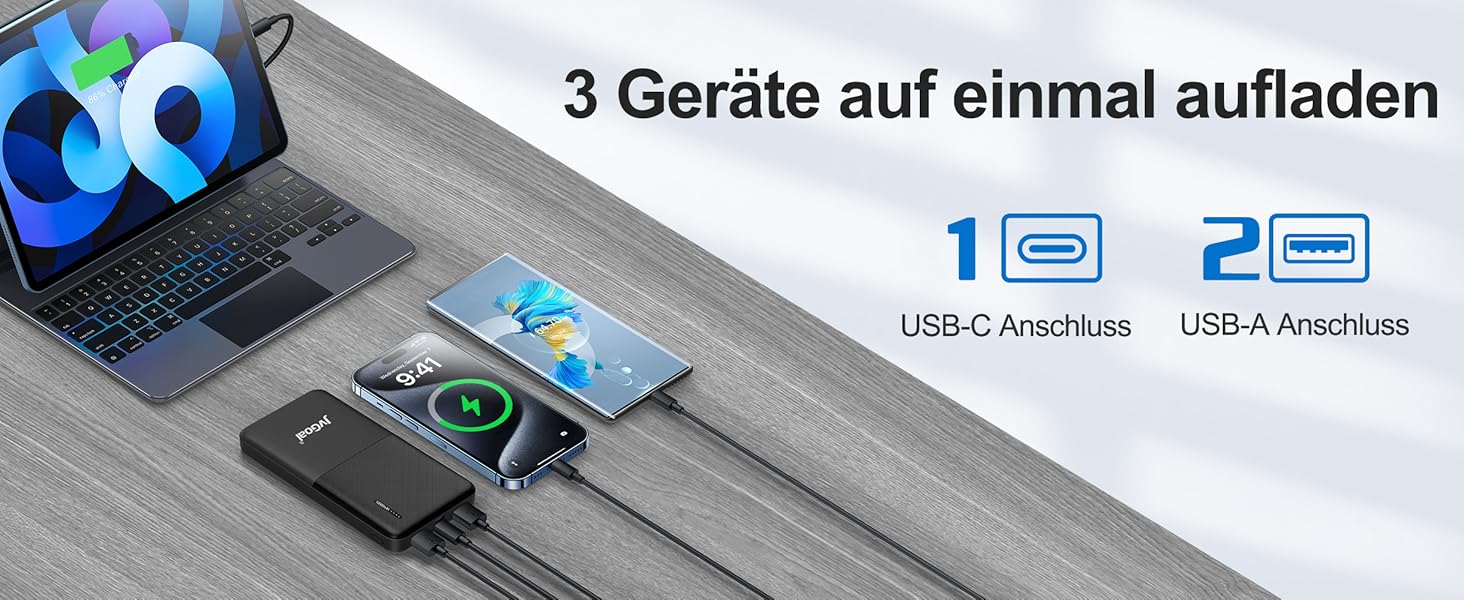 Powerbank 10000mAh з 3 виходами та 2 входами (Type-C), для iPhone, iPad, Samsung та інших пристроїв