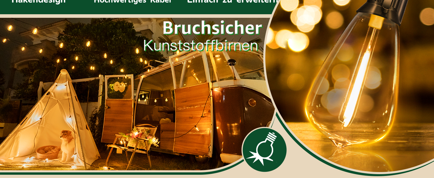 Ланцюжок вогнів Ollny для вулиці 5м, 13+1 ST38, LED, для саду, кемпінгу, вечірок