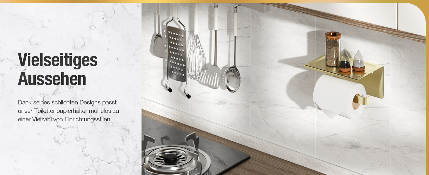 Тримач туалетного паперу HITSLAM без свердління, нержавіюча сталь з полицею, самоклеючий, для ванної кімнати, щіткова мідь