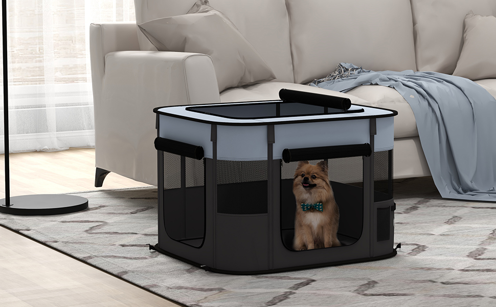 PawHut® Вольєр для цуценят, огорожа для собак, вольєр-загон, сірий, 74 x 60 x 45 см