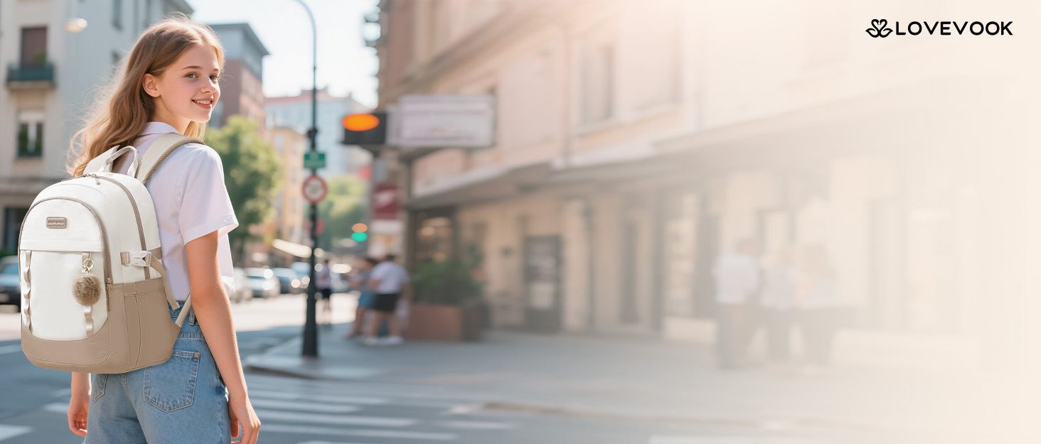 LOVEVOOK Рюкзак для школи дівчинки-підлітка, 15.6 дюймів, рюкзак для ноутбука, легка шкільна сумка, рюкзак для школи, середньої школи, з помпоном, повсякденний, світло-жовтогарячий