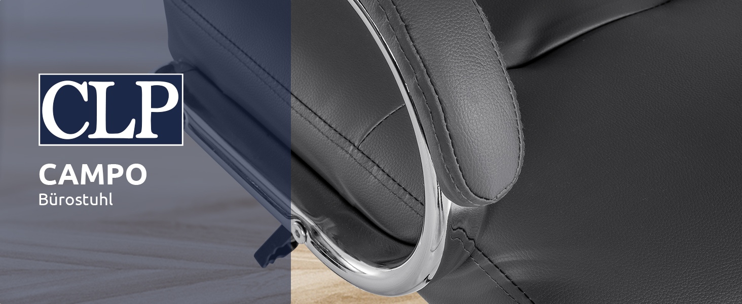 Офісне крісло CLP Campo з штучної шкіри: регульована висота та поворотний механізм, до 135 кг, з підлокітниками, сірий колір