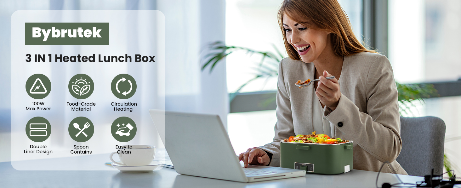 Електрична ланчбокс 100W, 3-в-1, 1.8L, нержавіюча сталь, ізольована термобокс для авто/вантажівки, 12V/24V/220V (зелений)