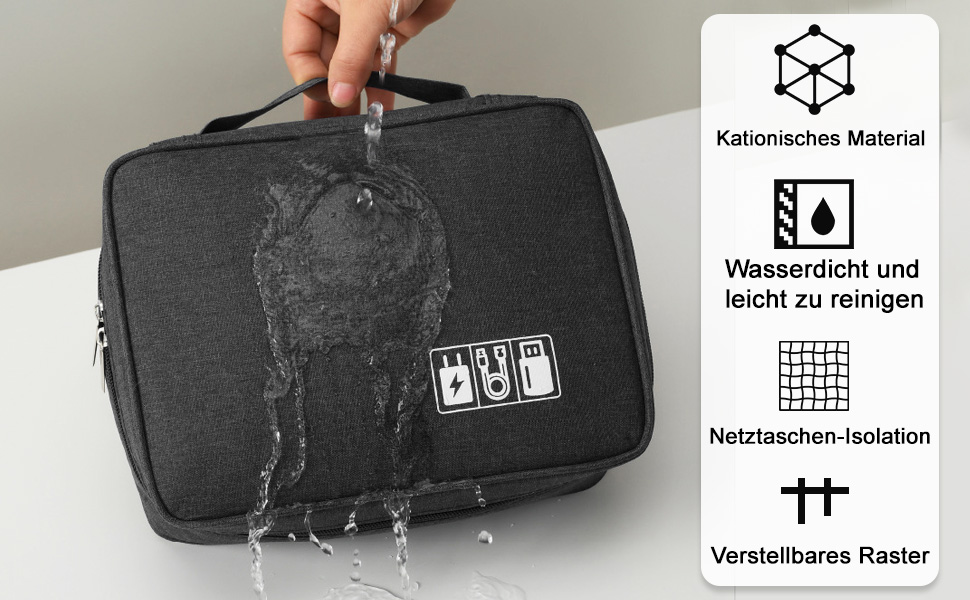 Органайзер для кабелів MOLENCO: водонепроникна сумка-органайзер для подорожей, 3 відділення, чорний