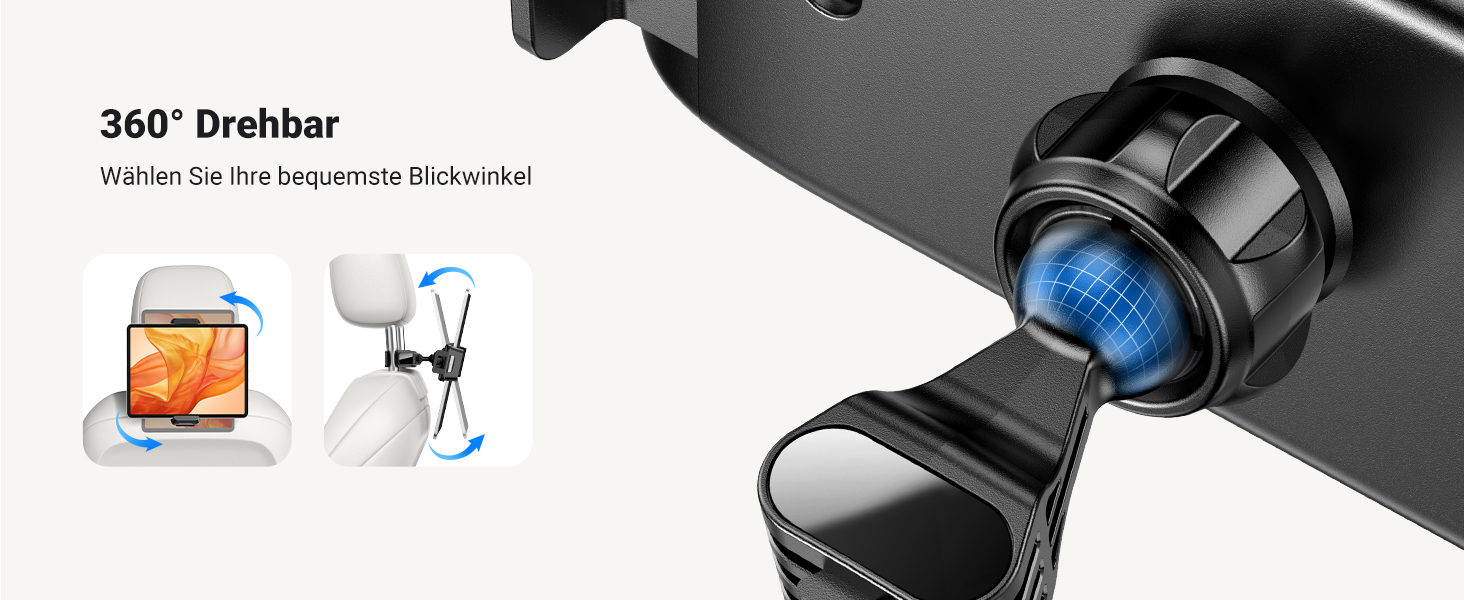 Утримувач для планшета UGREEN в авто, 360° обертання, регульований, універсальний, сумісний з 4.7-12.9 дюймів