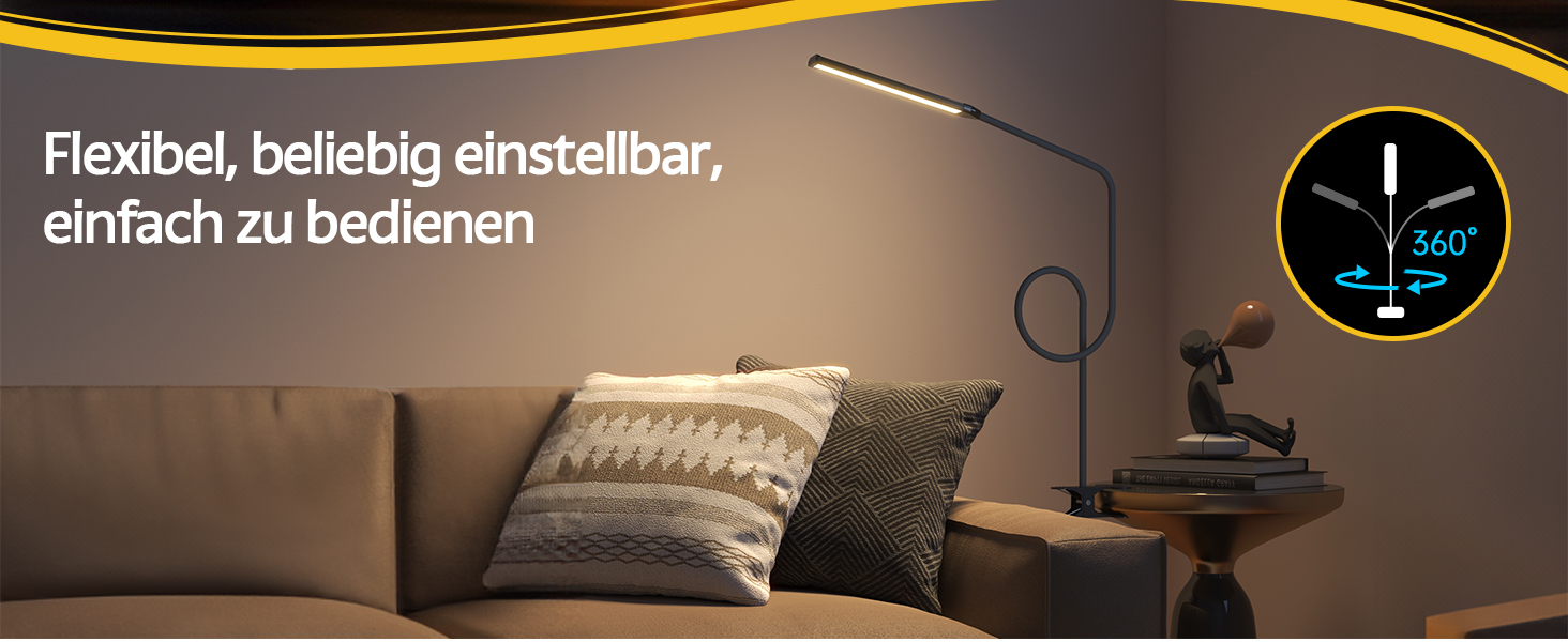 Стійка лампа Aisutha для столу з LED, 3 кольори, 10 рівнів яскравості, регульована, захист очей, для офісу, кабінету та майстерні (чорний)