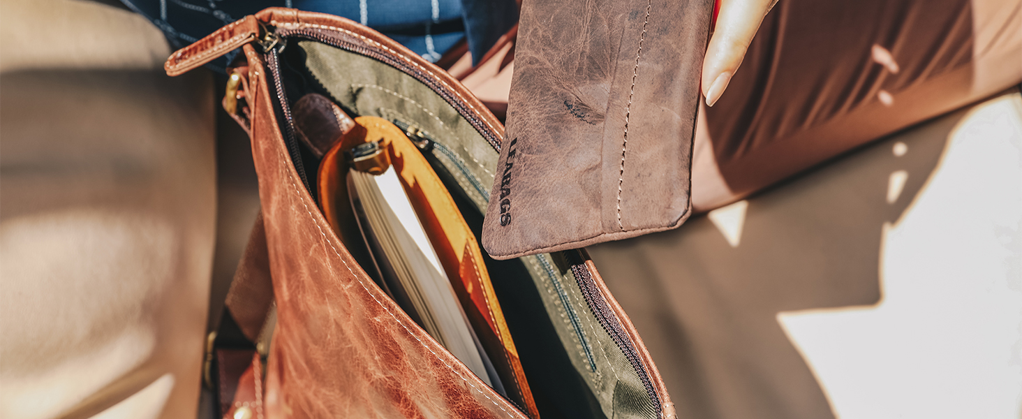 Сумка жіноча шкіряна Leabags Premium Nature Hellbraun: крос-боді, на плече, для роботи, університету, школи, повсякдення