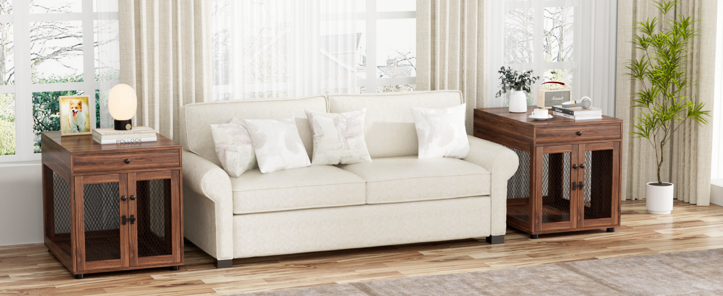 Клітка для собак VOWNER з дерева, 3 двері, з шухлядою, 51x60x62 см, для собак до 20 кг, колір горіх