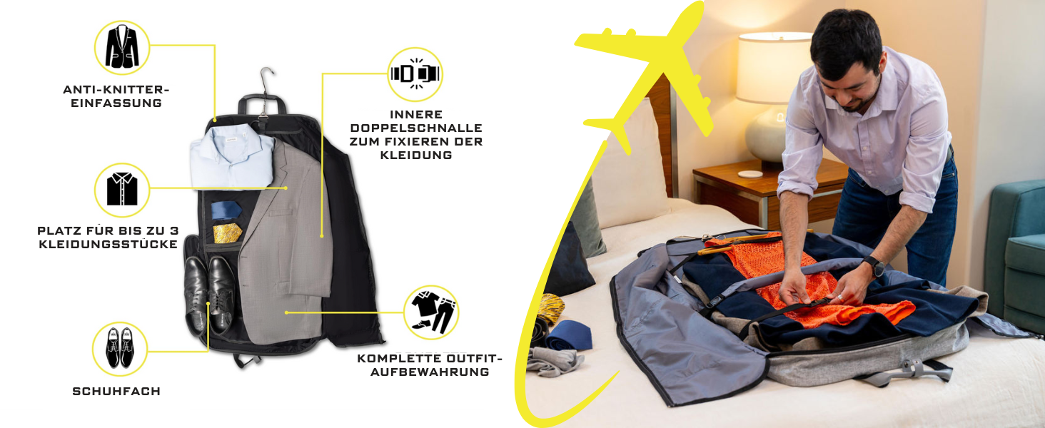Дорожній чохол для костюмів Kleidersack Luxe Grijs на 3 костюми, з плечовим ременем та кишенями, ручна поклажа для подорожей і відряджень