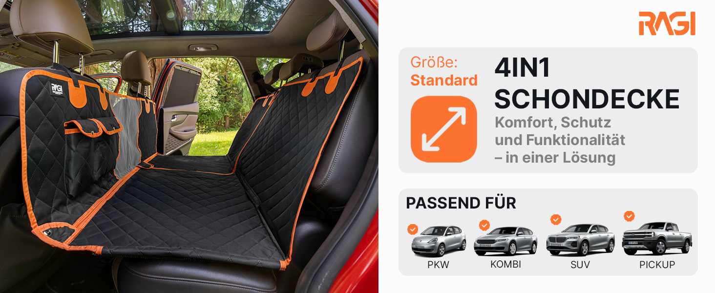 Захист для заднього сидіння авто для собак RAGI - водовідштовхувальний, 4в1, з ременями, антиковзаючий, для всіх авто