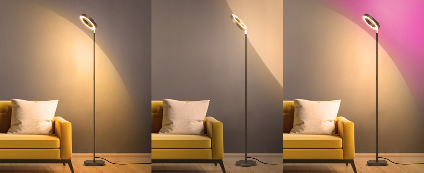 LED торшер, 42W, 16 мільйонів кольорів RGBCW, WiFi, Smart, двосторонній, для вітальні, сумісний з Alexa/Google Home, синхронізація з музикою, регульована яскравість, торшер для читання в спальню, RGB-42W