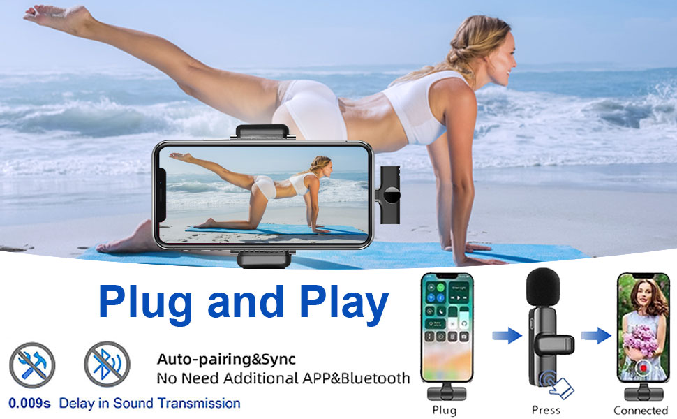 Беспроводной петличный микрофон 2St для iPhone/iPad: Plug-and-Play, шумоподавление, для видеоблогинга, YouTube, TikTok (2 шт.)