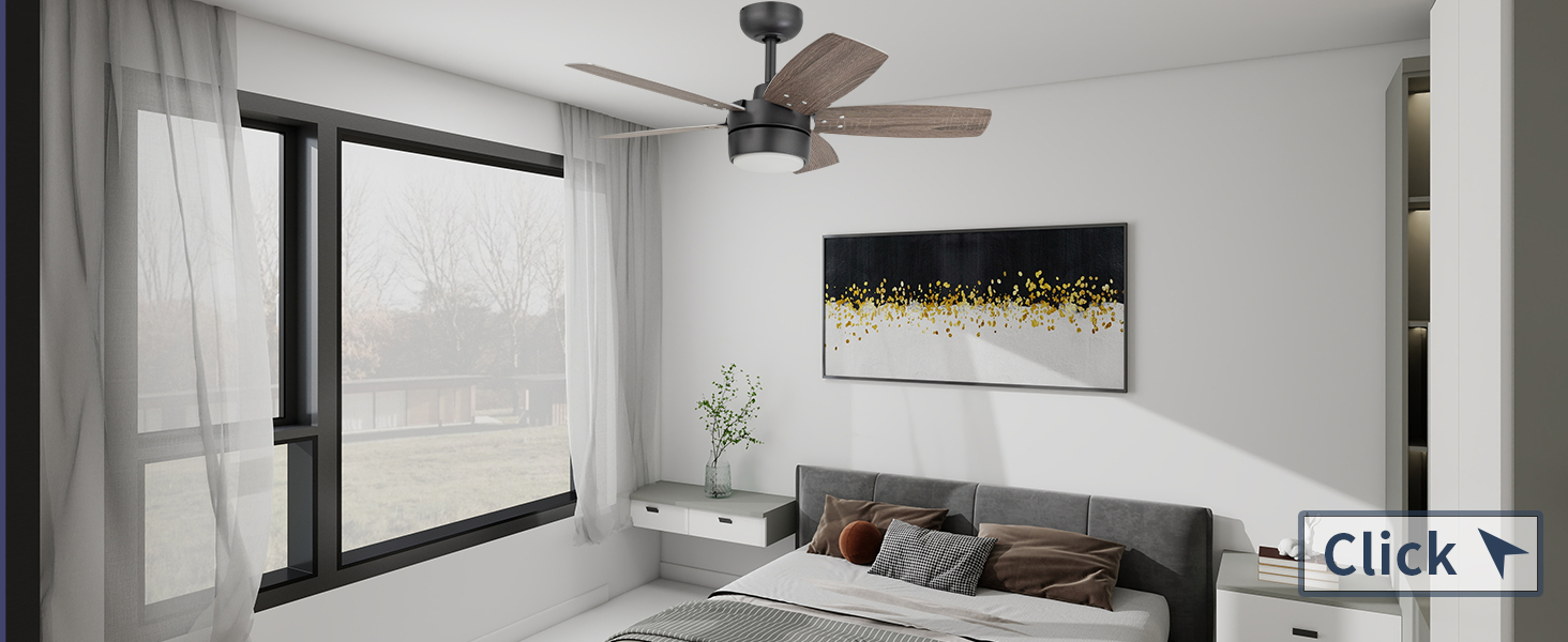 Стеляний вентилятор для маленьких кімнат: сучасний вентилятор з регульованим світлом та пультом керування – реверсивний, тихий з 6 швидкостями для маленьких спалень - 230V (Бронза+волоський горіх, 91 см)