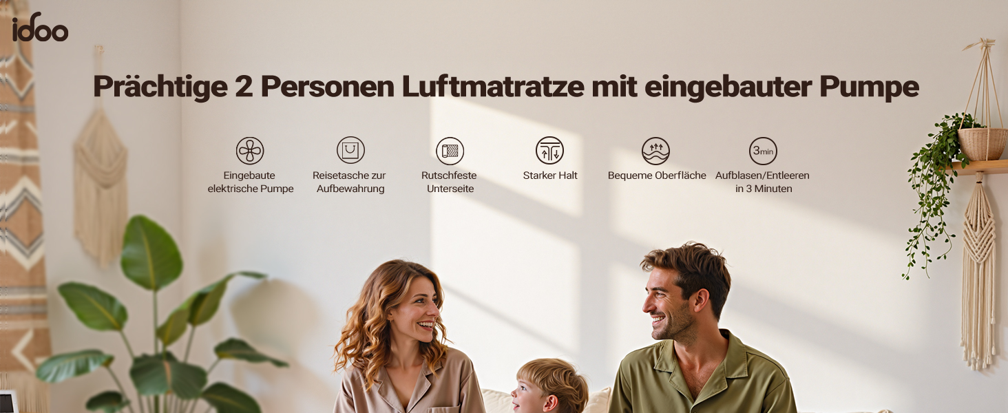 Надувний матрац iDOO для 2 осіб з електричним насосом, 152x203x46 см, 295 кг, для кемпінгу