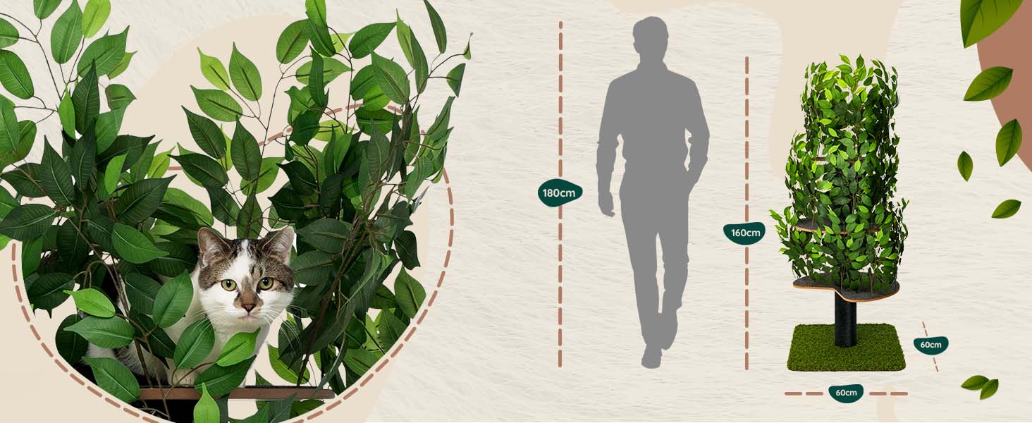 Дерево для котів Kratzbaum Natur - багатоярусне, з можливістю заміни листів, 160 см. Безпечні матеріали, міцне та запатентоване.