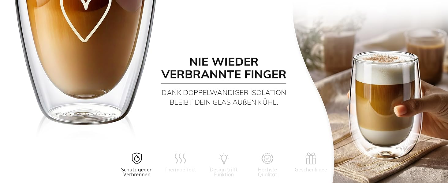 Набір склянок для лате макіато, 4 шт по 350 мл, з подвійними стінками | Ідеально для кави, чаю, капучино | Paris - Set4