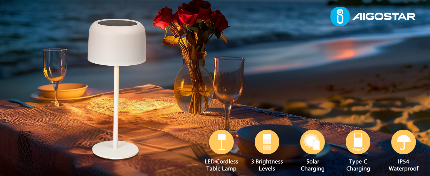 Світлодіодна настільна лампа Aigostar акумуляторна бездротова, димується сенсорним керуванням, 3 режими світла, водонепроникна IP54 для дому та саду (біла)