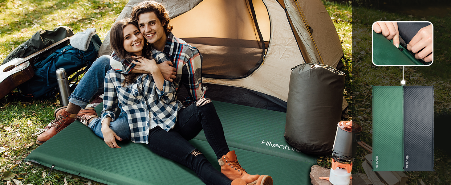 Каремат HIKENTURE самонадувний, 10 см товщини, для кемпінгу, туризму та подорожей (темно-зелений)