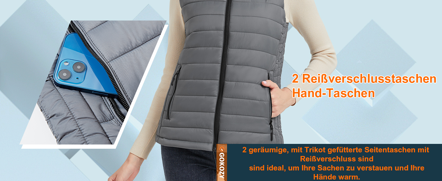 Електрична гріюча жилетка для жінок Gokozy з 5 зонами нагріву та Powerbank, сіра