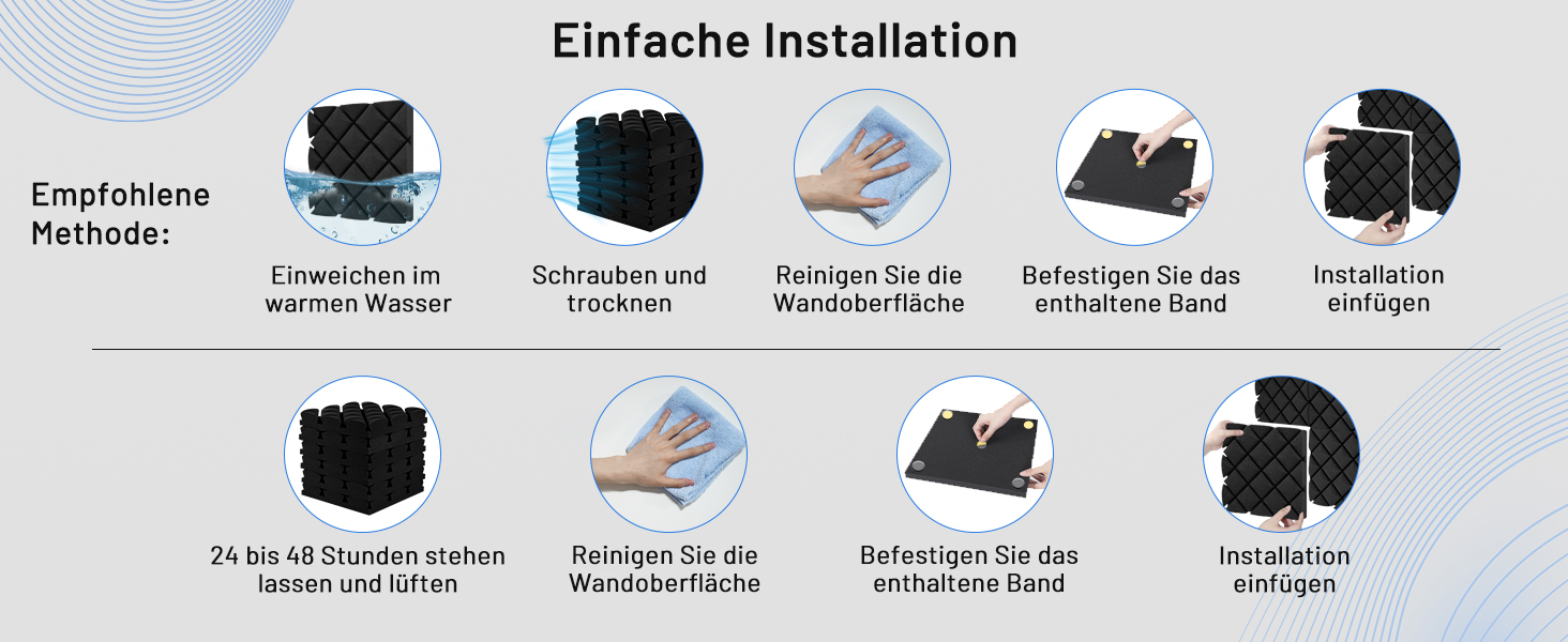 Акустичний поролон для звукоізоляції, шумопоглинаючі панелі 30x30x7.5 см, самоклеючі звукоізоляційні плити (24 шт) + 150 двосторонніх клейких подушок