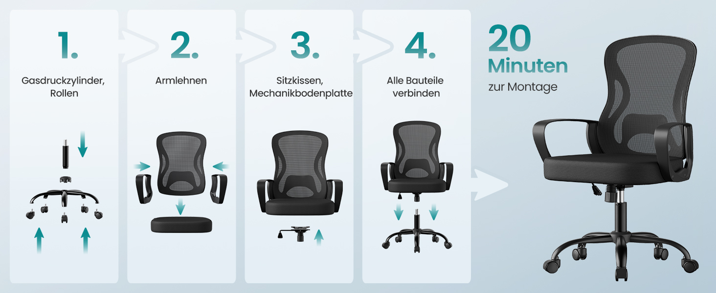 Офісне крісло SONGMICS OBN041B01, ергономічне, сітчасте, з регульованою підпоркою для спини та підголівником, для дому та офісу (Чорний)