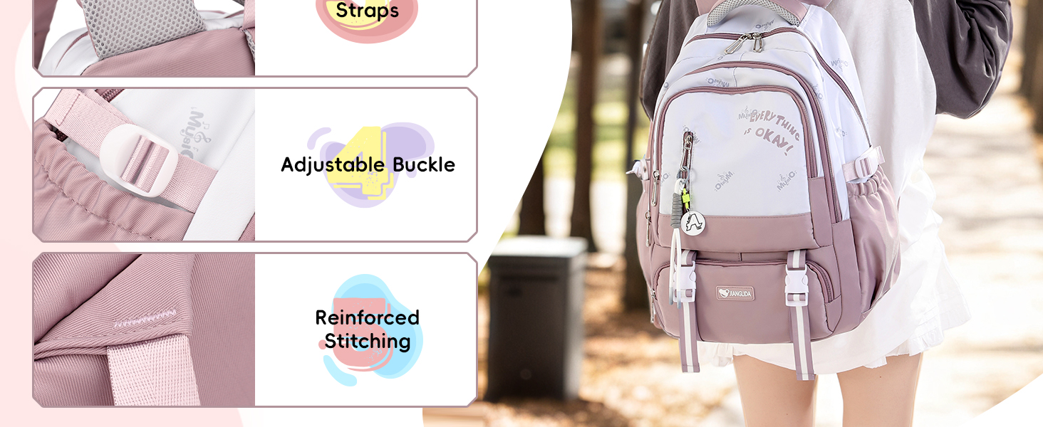 Шкільний рюкзак для підлітка, 36L, для дівчаток 3-9 клас, великий стильний рюкзак для ноутбука 16 дюймів, чорний, підходить для візка