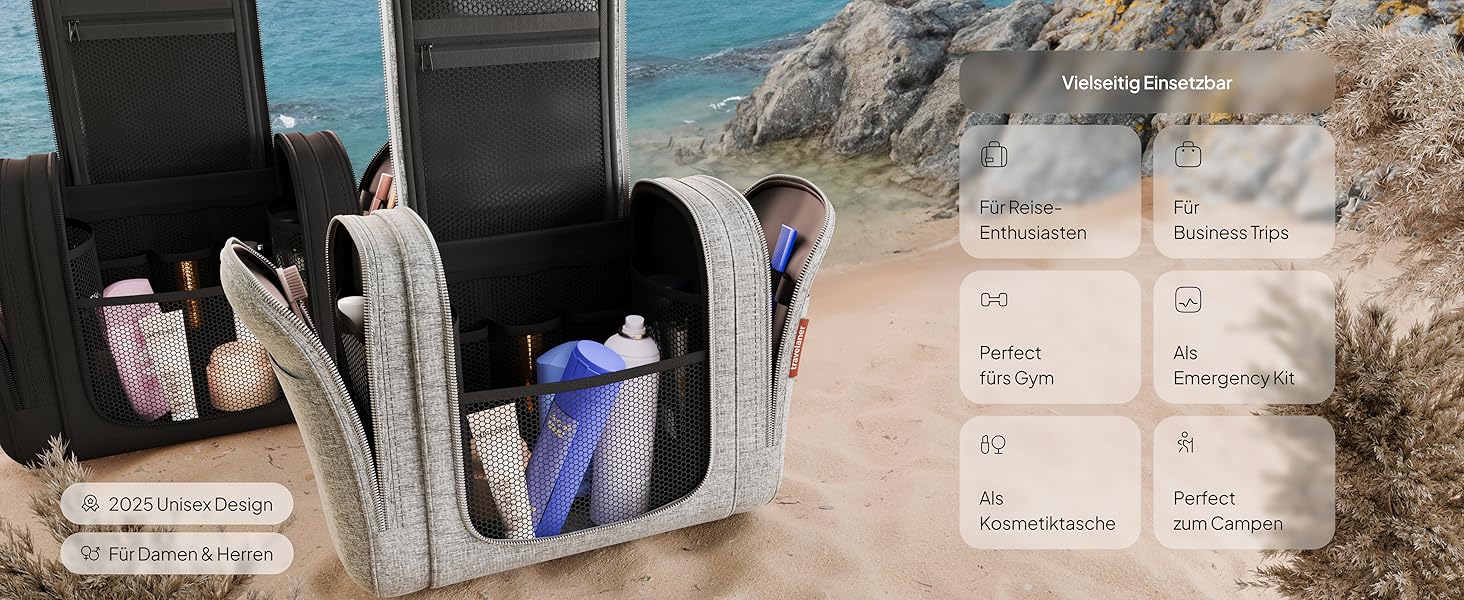 Чоловіча/Жіноча/Дитяча Туалетна Сумка Traveaner для Подорожей, 7 Відділень, 3-в-1, Водостійка (Сірий, XXL)
