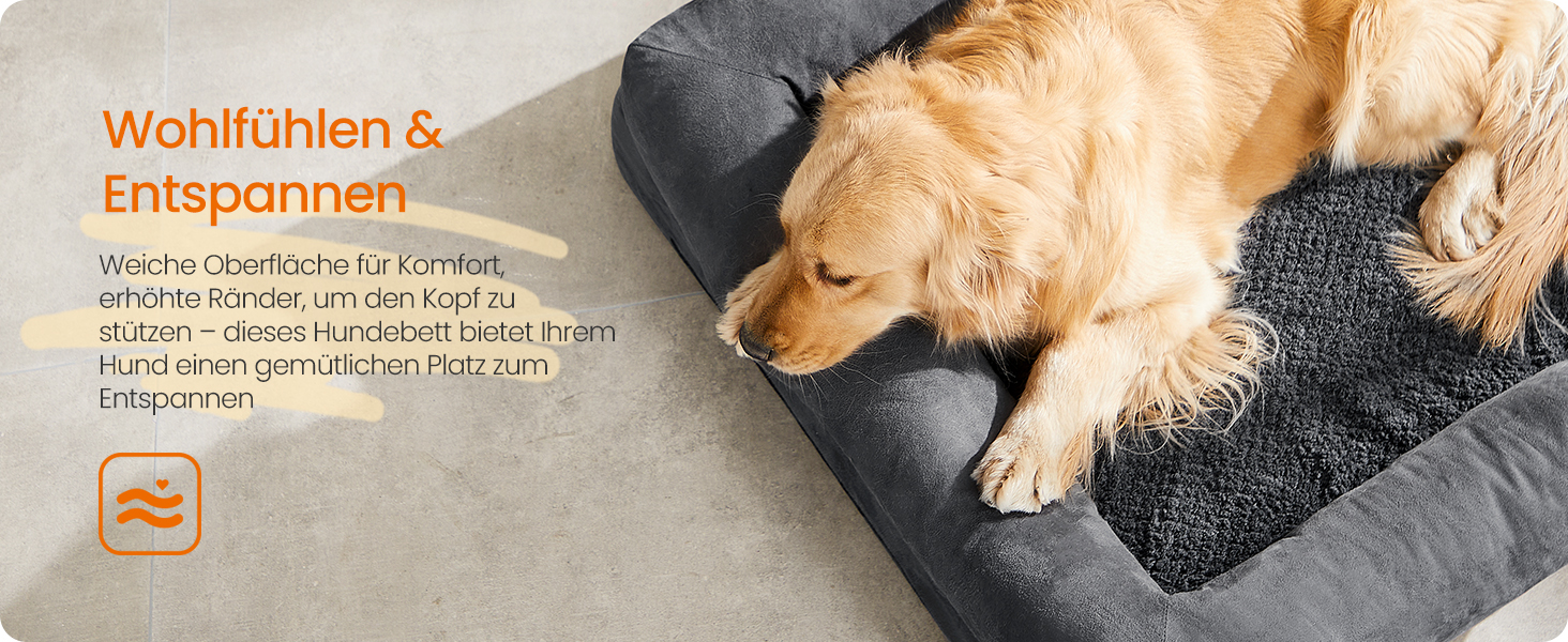 Ортопедичне ліжко для собак Feandrea, м'яке, з піднятими бортиками, знімний чохол, 112 x 86 x 18 см, темно-сірий