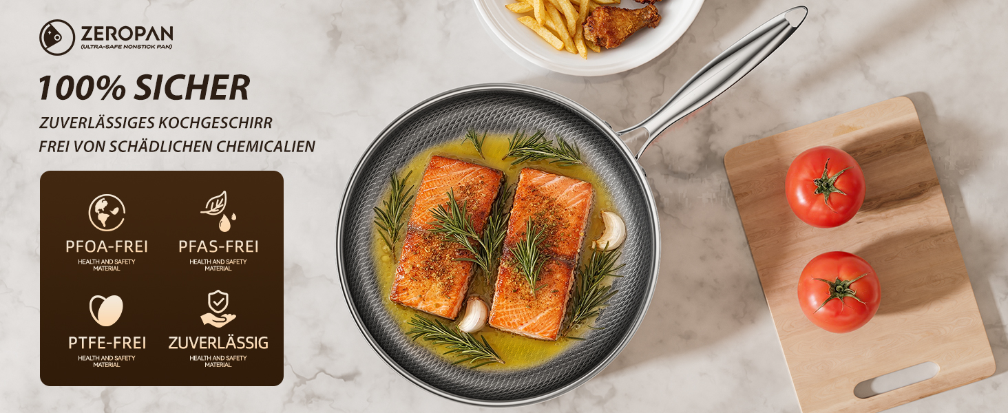 Сковорода глибока з кришкою 30 см FD-D з нержавіючої сталі гібридна, з холодною ручкою, для всіх плит (індукція), посудомийна машина, без PFAS/PFOA/PTFE, жаростійка до 260°C