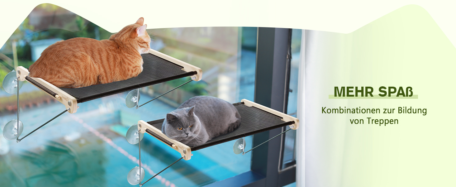 Ліжко-гамак для котів на вікно до 15 кг з масиву дерева та металу, 46 x 32 см