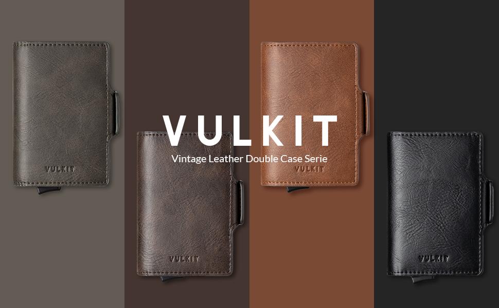 Чоловічий гаманець-кардхолдер VULKIT з натуральної шкіри, RFID захист, чорний Crazy Horse