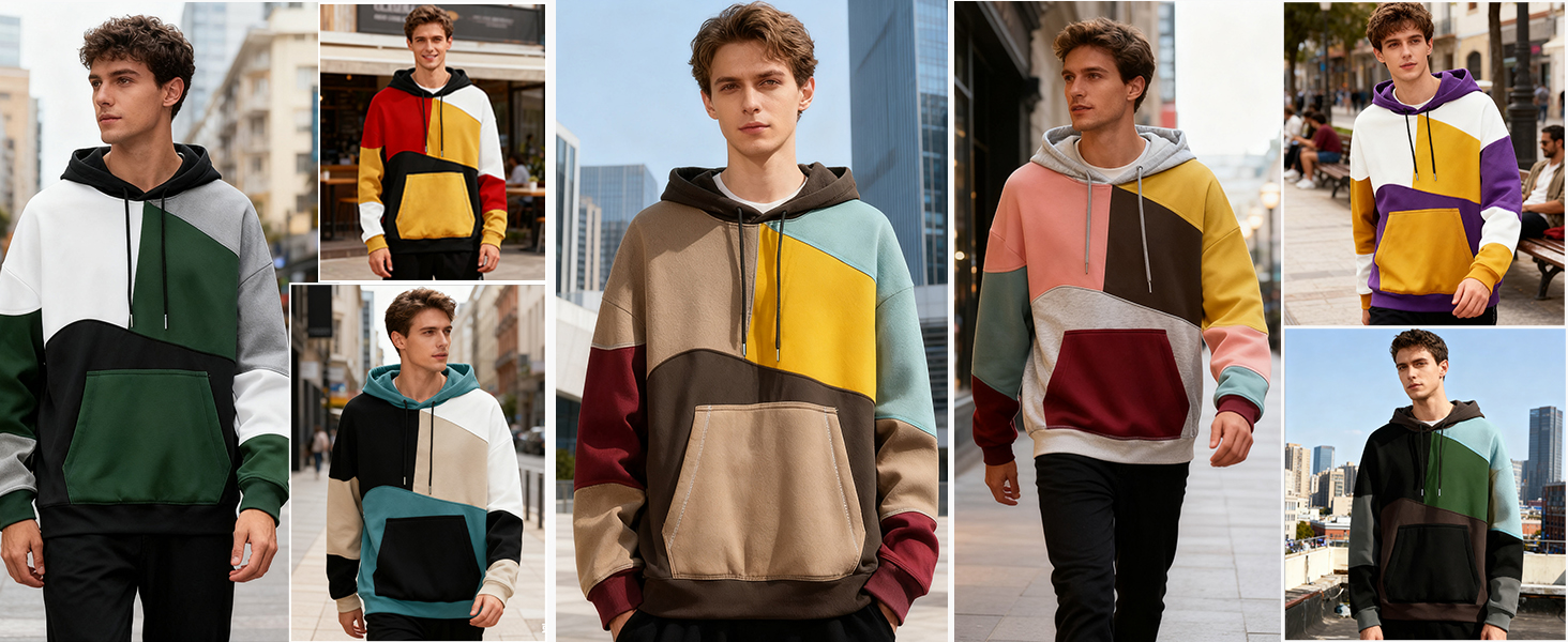 Чоловіча толстовка з капюшоном RUIZEHONG з блискавкою, блоковий колір, з кишенями, повсякденна, біло-чорна, розмір XL