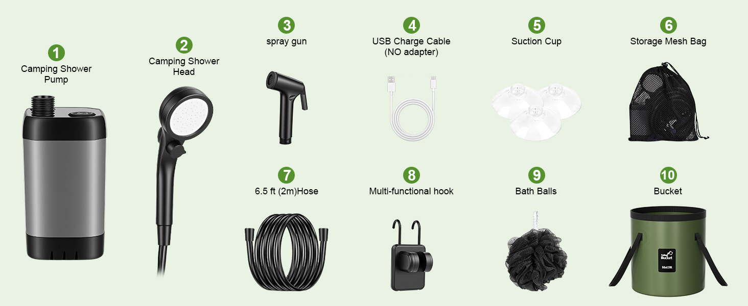 Romicta Портативний душ для кемпінгу з акумулятором 6000mAh та LED-дисплеєм – Складний душ, 4 режими розпилення, водонепроникний IPX7, для походу, подорожей, авто, тварин, активного відпочинку