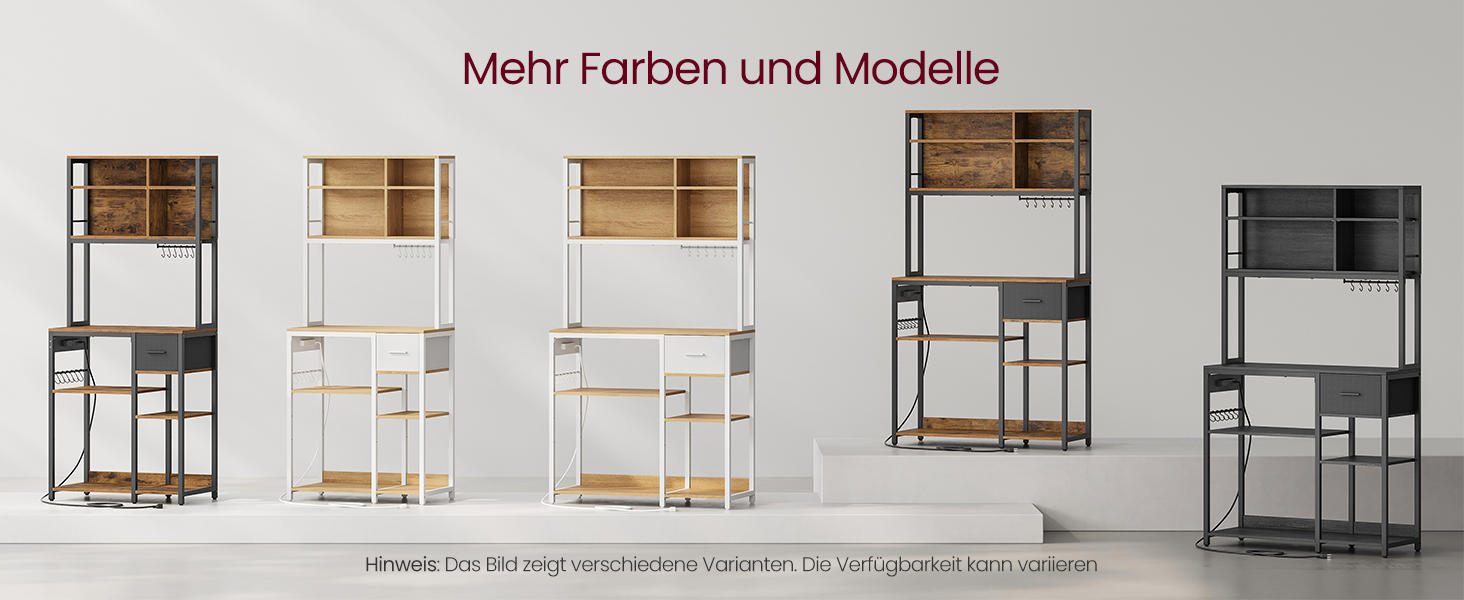 Стелаж кухонний VASAGLE з розетками, 40 x 100 x 180.4 см, з регульованими полицями, ящик з тканини, 12 гачків, антрацит-чорний