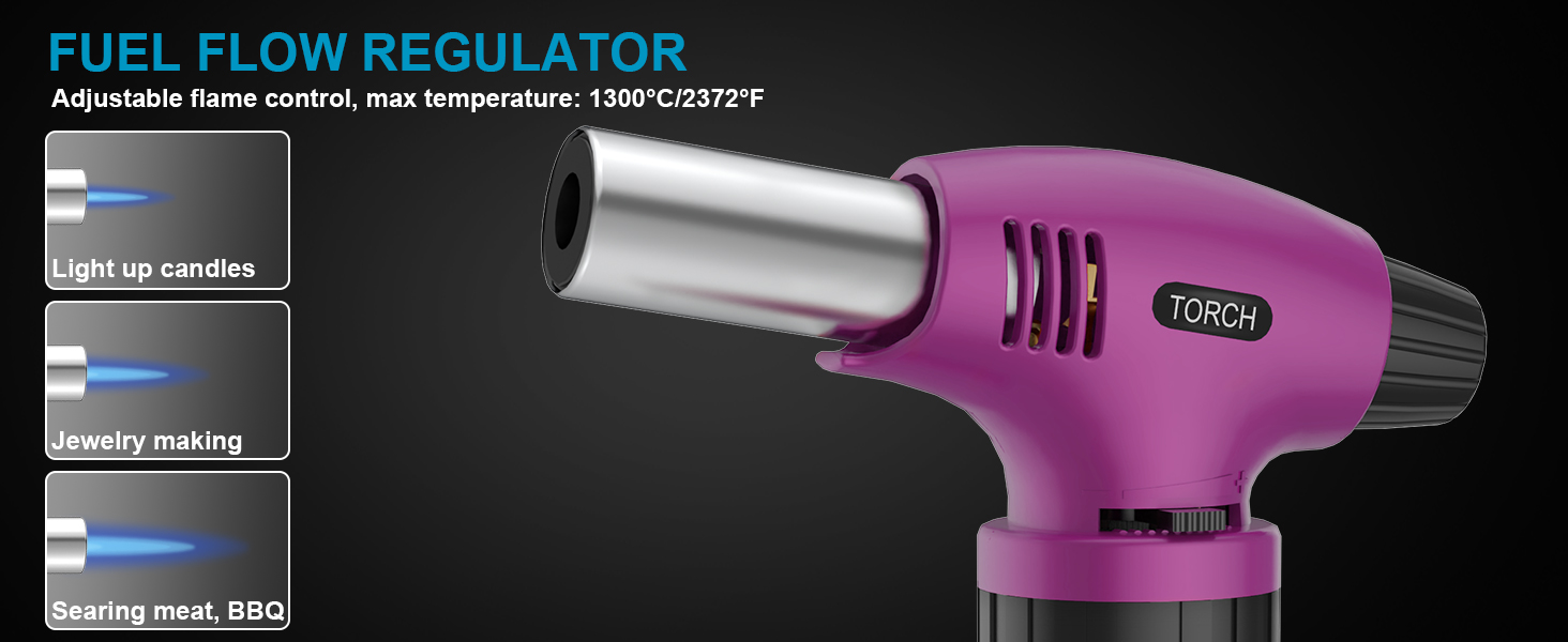 Наповнюваний пальник для крем-брюле, міні-пальник з безпечним затвором та регульованим полум'ям для десертів, BBQ, фіолетово-чорний