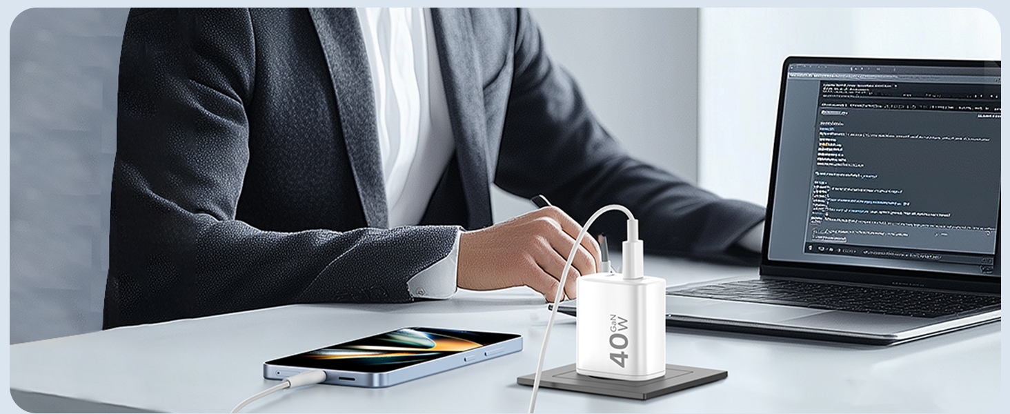 Зарядний пристрій USB-C 40W 2Port для iPhone 17 Pro Max/Pro/15 Plus, iPad Pro/Air, кабель 2м Orange