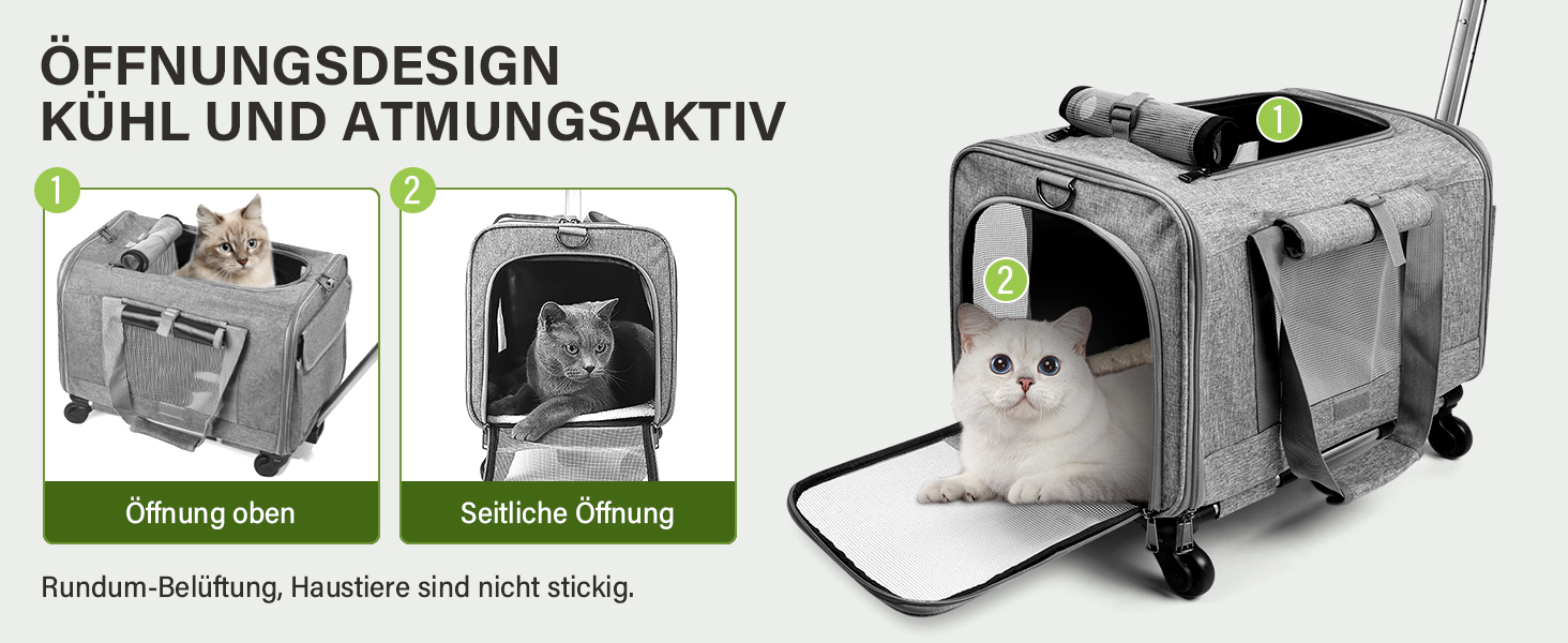 Переноска для тварин ALLSOPETS з колесами для котів та собак, схвалена для авіаперельотів, з висувним ручками, знімними колесами та плечовим ременем, сіра